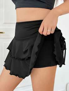 GalTyme Falda entallada con cordón lateral, ropa de primavera y verano para tallas grandes - Negro - Ver 3