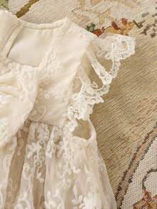 Cozy Pixies Đầm không tay cổ bèo nhún thắt eo cho bé gái, đa năng và thoải mái. - Màu be - Xem 4