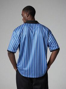 STYNVO Men's Casual Striped Polo Shirt With Turndown Collar - Blue - View 2