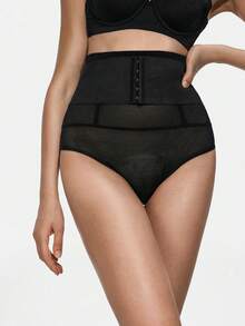 SHAPORA 1件黑色塑身裤，收腰透视设计 - 黑色 - 查看 4