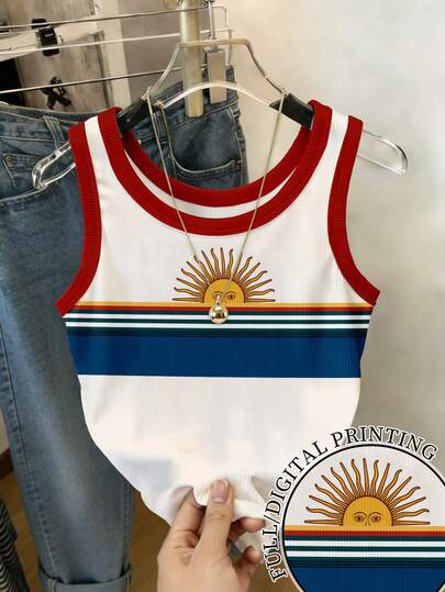 Resyla 女士太阳条纹印花圆领吊带衫