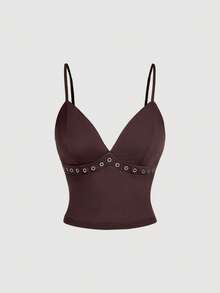 SHEIN MOD 女士夏季休闲纯色吊带背心和迷你裙两件套 - 咖啡棕 - 查看 5