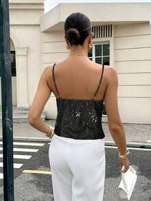 Siren Gaze 女士夏季新款亮片刺绣吊带背心 - 黑色 - 查看 2