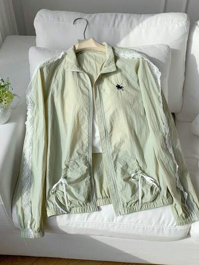 Comfortcana Women's Spring Casual Lace Trim Lightweight Jacket