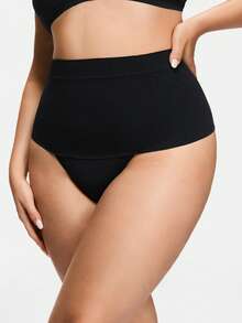 SHAPORA Plus Size Women Seamless High Waist Slimming Shaping Briefs, Tummy Control Thong Panties - Black - View 1