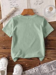 SpongeBob SquarePants | SHEIN Camiseta de manga corta informal con estampado de letras de dibujos animados para niño, verano - Blanco - Ver 2