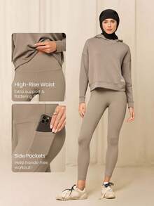 GLOWMODE 24" FeatherFit™ High-Rise Side Pocket Leggings Gym Fall Winter - Khaki - View 3