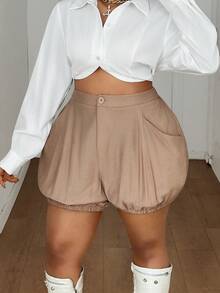 Maweii Quần short cỡ lớn kiểu retro họa tiết hoa, dáng ôm vừa vặn, thời trang. - Màu Khaki - Xem 4