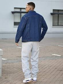 Devon Thys Men's New Front Button Long Sleeve Pocket Casual Simple Versatile Denim Jacket, For Fall - Dark Wash - View 6