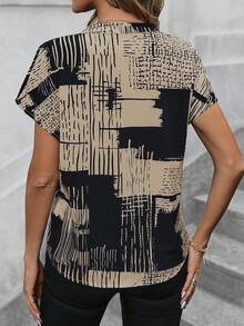 SHEIN Clasi 女士休闲日常印花露肩蝙蝠袖衬衫，夏季女式休闲短袖上衣，女士印花衬衫，夏季新款女式上衣，女士短袖上衣，女士上衣和衬衫，女士夏季服装，女士夏季衬衫，夏季上衣 - 彩色 - 查看 2