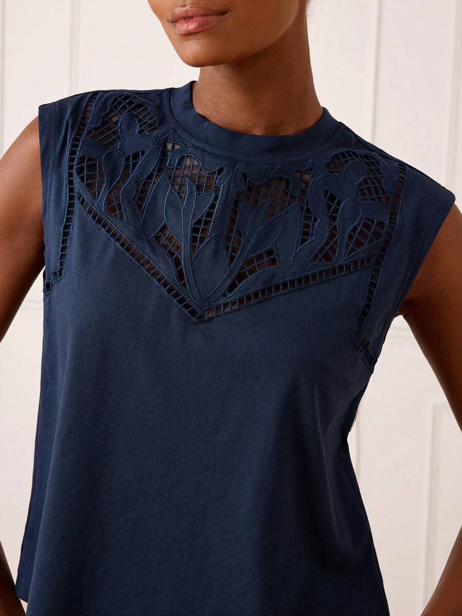 Lilora Áo thun không tay nữ tối giản, màu trơn, phối nhiều mảnh