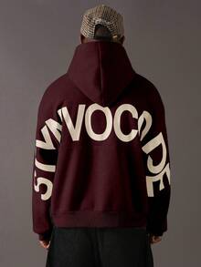 STYNVO Áo hoodie nam cỡ lớn, kiểu dáng rộng rãi, in chữ và vai rớt, thích hợp cho mùa thu. - Màu Đỏ Sâu - Xem 5