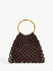 SHECARRY 女士手提包，时尚、优雅、简约、个性化、百搭、手工钩编、流苏，适合海滩、度假、假日、夏季、海边等场合。 - 巧克力棕 - 查看 4