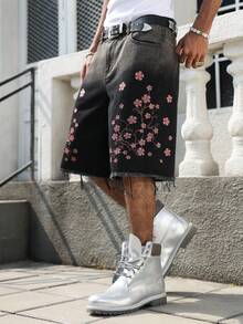 Manfinity EMRG Men's Casual Street Style Embroidered Black Denim Shorts - Black - View 6