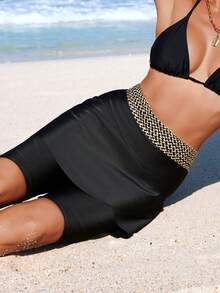 Swim Mulvari Metal Chain Waist Tulip Hem Tankini Swimwear Bottom - Black - View 1