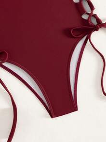 SHEIN Swim Braga de bikini de unicolor con lazos laterales para mujer, ideal para la playa - Burdeos - Ver 5