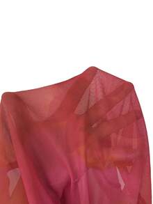 Aloruh 优雅性感度假风短袖露脐上衣，饰有金属3D立体花卉装饰，深V领口网纱透视橙色印花衬衫，沙滩度假装 - 橘色 - 查看 12