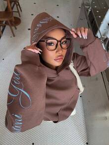 Muchica 女士休闲棕色刺绣卫衣，秋冬季，外出，街头服饰 - 棕色 - 查看 1