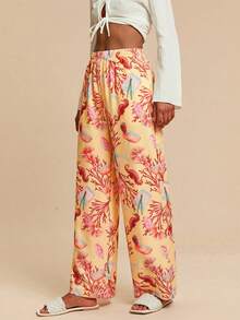 Travachic Vacation Woven Loose Wide-Leg Women Pants - Coral Orange - View 2