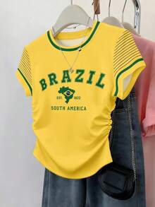 Resyla Bộ 3 áo thun nữ tay ngắn phối nhiều màu sắc, họa tiết quả anh đào và Brazil, có thắt eo. - Nhiều màu - Xem 7