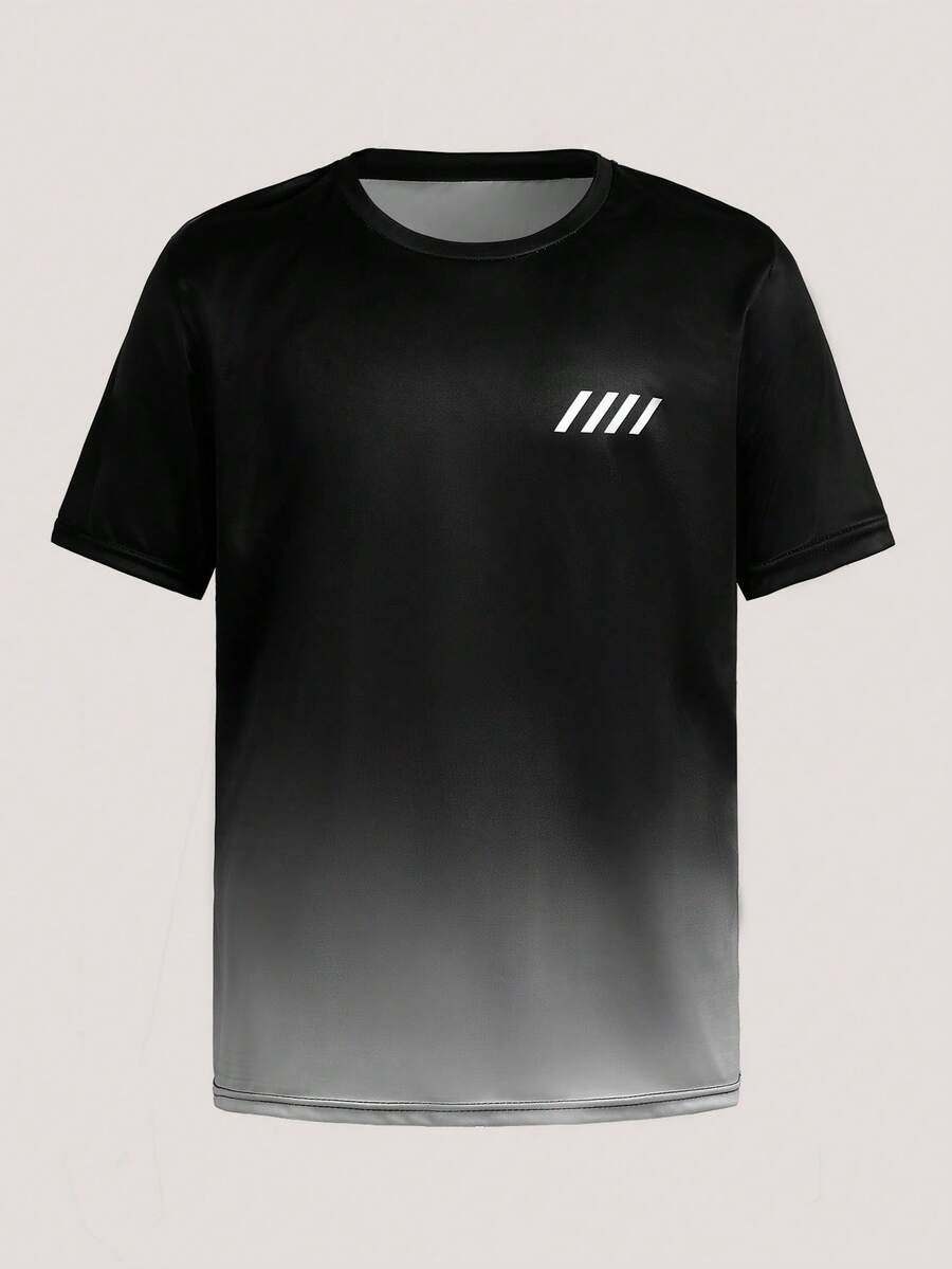 Driftmere Black To Gray Gradient Top, Minimalist Personalized 4 Stripes Print Men's Breathable Short Sleeve Casual T-Shirt - Black - View 1