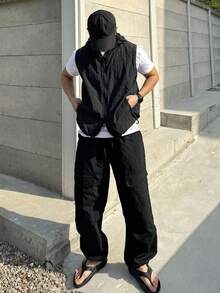 DAZY Men's Sleeveless Hooded Jacket And Pants Set, Black, Summer - Black - View 7