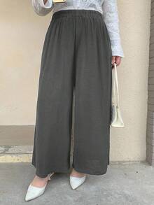 Dazy Plus Quần ống rộng màu trơn, cỡ lớn, thích hợp cho kỳ nghỉ. - Màu xám đen - Xem 6
