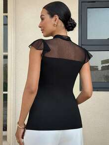 MaterniWear 优雅孕妇网纱拼接系领蝙蝠袖T恤 - 黑色 - 查看 8