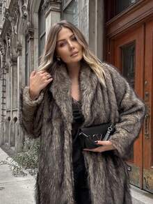 ORNATELLA 女士保暖仿皮草长袖夹克 - 杏色 - 查看 10