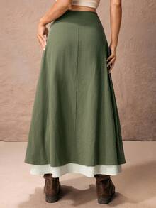 ROMWE Fairycore Mint Green Casual Skirt For Women ,Petite Women - Dark Green - View 2