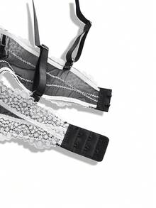 Fantasy Costume 4件套薄网纱女仆装：蕾丝拼接无钢圈软杯可调节肩带围裙和丁字裤项圈 - 黑與白 - 查看 9