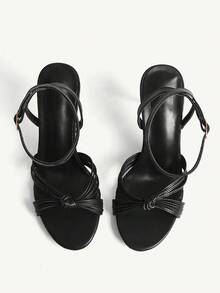 CUCCOO CHICEST Giày sandal nữ thời trang mũi tròn, quai mảnh, thắt nút, gợi cảm, thanh lịch, thích hợp cho tiệc tối, dự tiệc, gót nhọn, cao gót. - màu đen - Xem 2