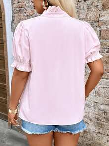 EMERY ROSE Camisa casual de vacaciones con estampado floral y mangas abullonadas para tallas grandes - Rosa - Ver 2