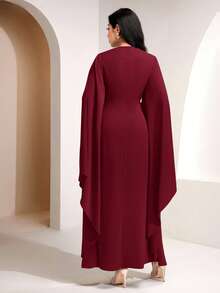 Veilorie Twist, Pleated Decor Button Waist Elegant Summer Dress - Burgundy - View 6