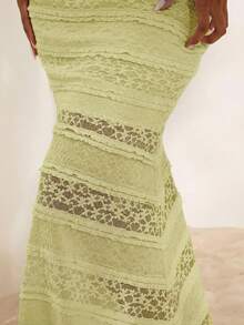 Opulessa Knitted Lace Off Shoulder Fitted Mermaid Dress For Women - Green - View 4
