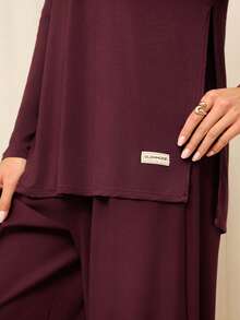 GLOWMODE X Reem Modest Tencel™ Modal All-Day Ease Silky-Soft Smooth Stretchy Lightweight Side-Split Hem Mid-Length T-Shirt Daily Casual Wear - Purple - View 4