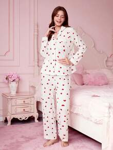 2pcs/Set Women Floral Print Long Sleeve Pajama Set, Sleepwear & Loungewear - Multicolor - View 3