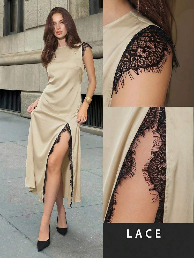 SHEIN Maija 2026 Women's Lace Patchwork Cap Sleeve Round Neck High Slit Dress St Patrick's Day Women Easter Summer Outfits Easter Dress Women Party Top Beach Dress Summer Holiday Outfits Each Vacation Outfits For Women  Summer Outfit For Women Going Out Outfits Graduation Graduation Outfit  Casual Dresses  Casual Blouses For Women  St Patrick's Day Women Easter Summer Outfits Easter Dress Women Party Top Beach Dress Summer Holiday Outfits Each Vacation Outfits For Women  Summer Outfit For Women Going Out Outfits Graduation Graduation Outfit  Casual Dresses  Casual Blouses For Women