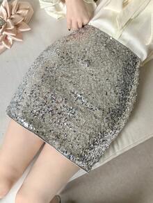 DAZY Women's Fashionable Sequin Bodycon Mini Skirt, Suitable For Party - Silver - View 5