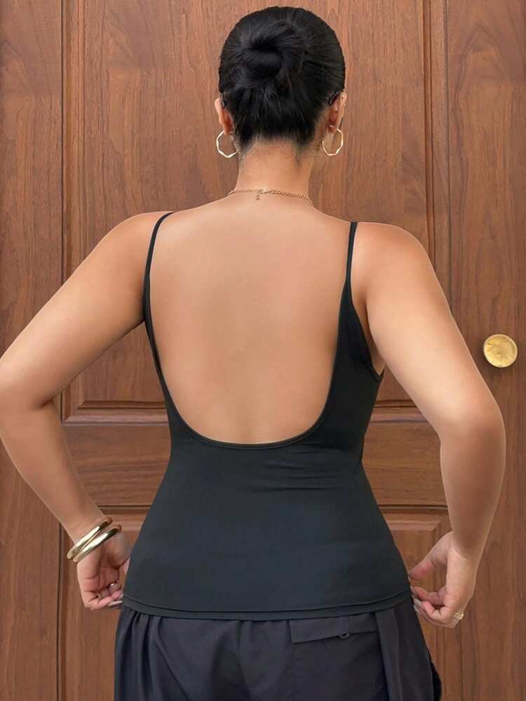 Solid Color Elastic Fitted Cropped Camisole, Spring/Summer