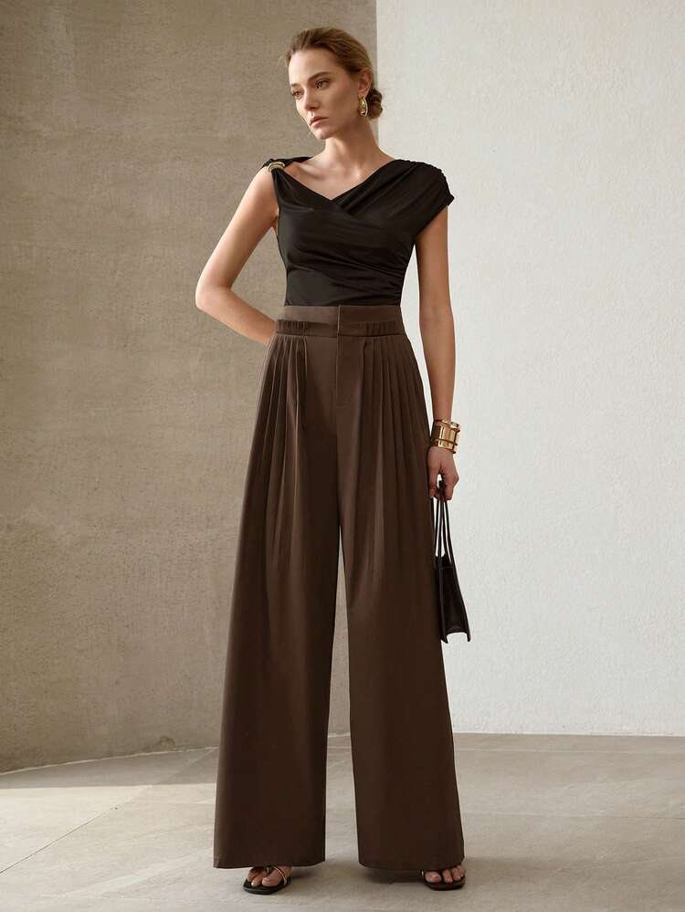 SPRING & SUMMER RUCHED WIDE LEG HIGH WAIST SLIMMING CASUAL TROUSERS, FASHIONABLE AND VERSATILE FOR WORK AND DAILY WEAR