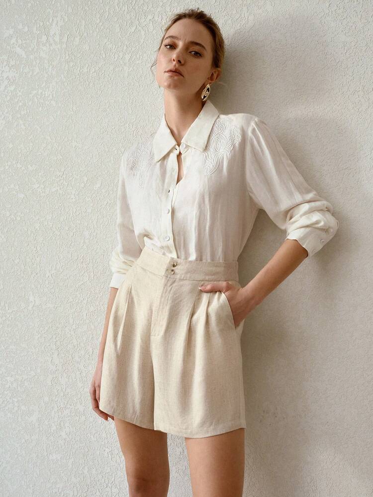 WOMEN'S LINEN CLASSIC VERSATILE NEW COMFORTABLE SHORTS, SPRING/SUMMER