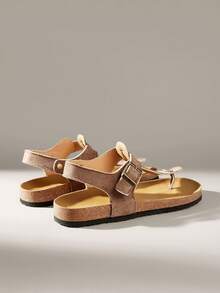 Solecia Sandalias planas de dedo casual para mujer, de unicolor, para primavera y verano, ideales para vacaciones de primavera y Pascua - Terciopelo marrón oscuro - Ver 4