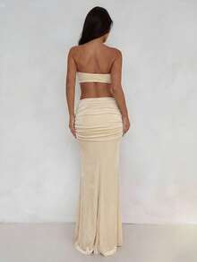 Aloruh Women's Solid Color Metal Decor Ruched Sexy Party Dress Summer Summer Outfits Summer Clothes Beach Outfits For Woman  Beach Vacation Vacation Outfits Woman Boho  Tropical Vacation Woman Clothe - Apricot - View 2