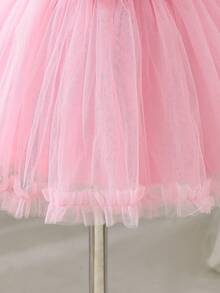 SHEIN Glamorique Kids Baby Girl Tulle Bow Ruffle Dress - Pink - View 4