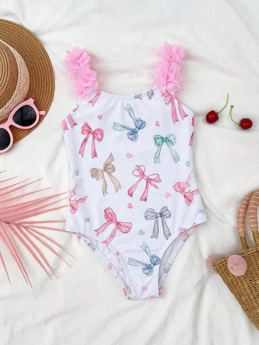 Emery Rose Kids Emery Rose Kids Maillot de bain une pièce à rayures avec nœud et motif floral pour jeune fille - Blanc - Voir 1