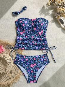 Swim Lushoire Women's Tropical Print Two Pieces Bikini Set, Casual Holiday - Multicolor - View 2