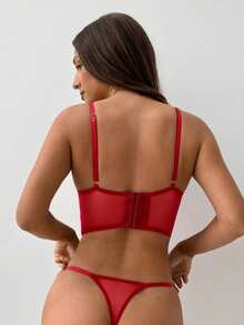 Aloruh 2件套女士白色浪漫长款文胸内衣套装 - 紅色 - 查看 2