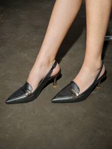 2025秋冬季女士细跟尖头乐福鞋，带后跟带，优雅高跟鞋 - 銅色 - 查看 8