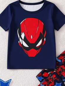 1set Young Boy Snug Fit Spider & Superhero Graphic Print Round Neck Short Sleeve Pajama Set, Spring/Summer - Royal Blue - View 3